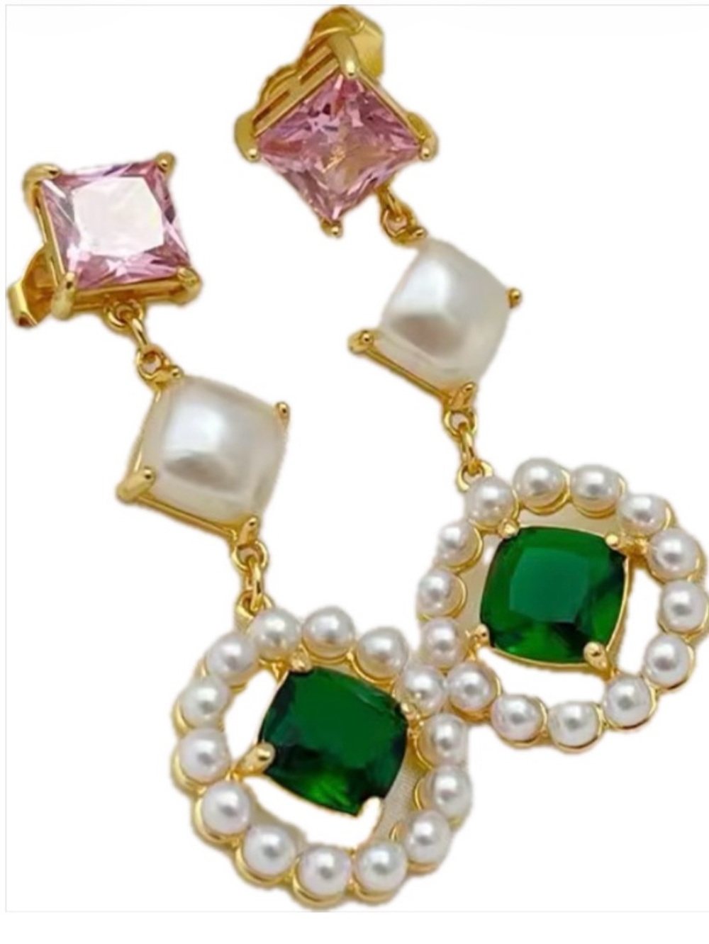 KATE SPADE NEW YORK ♠️ DOUBLE DROP GEMS n PEARLS STATEMENT EARRINGS